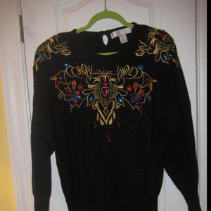 Vintage Black Glitzy Jeweled Sweater (L)